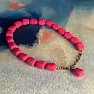 60's Vintage Crown TRIFARI Magenta Chicklet Beaded Demi Necklace RARE